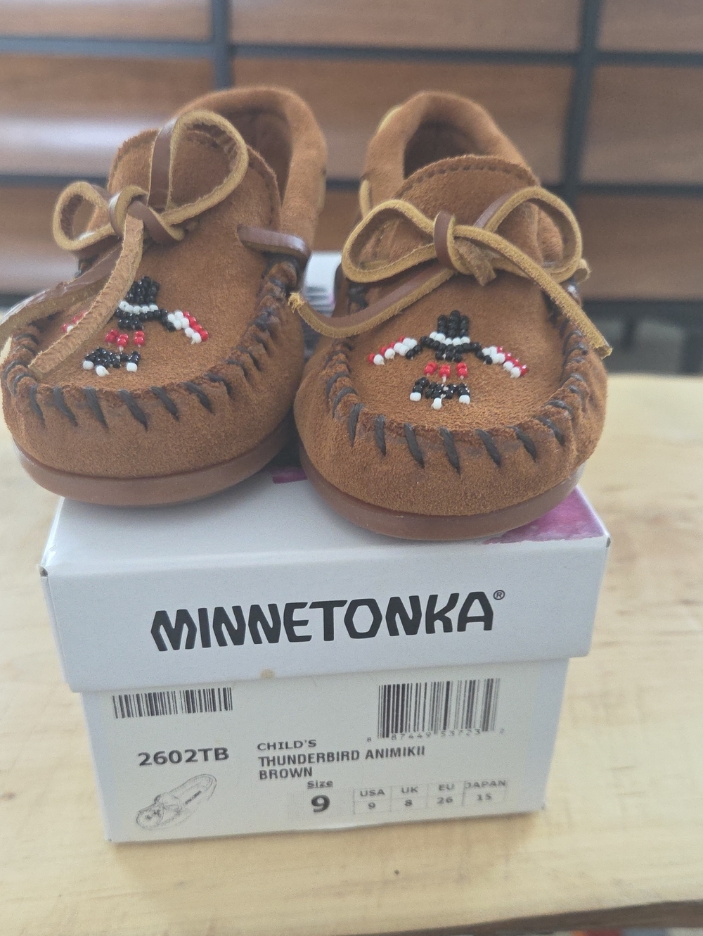Minnetonka Kids Brown Beaded Thunderbird Moccasins